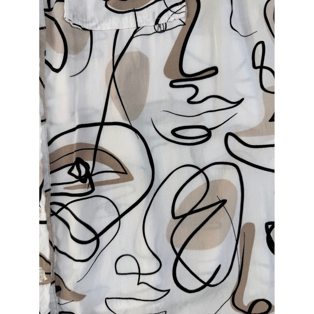 Abstract Face Art Button Down Rayon Shirt Graphic Print 1X Milk & Honey - Picture 2 of 5